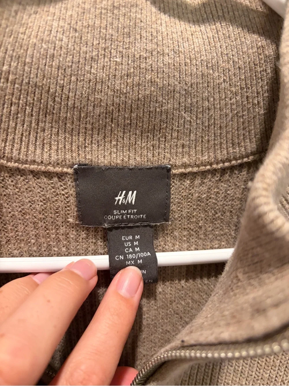 H&M Men's Zip Mock Neck Sweater in Taupe